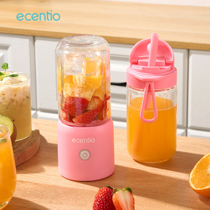 【🌟Pre-Order】ecentio blender mini jus 380ml 10 mata pisau juicer portabel kaca tahan karat - biru & pink