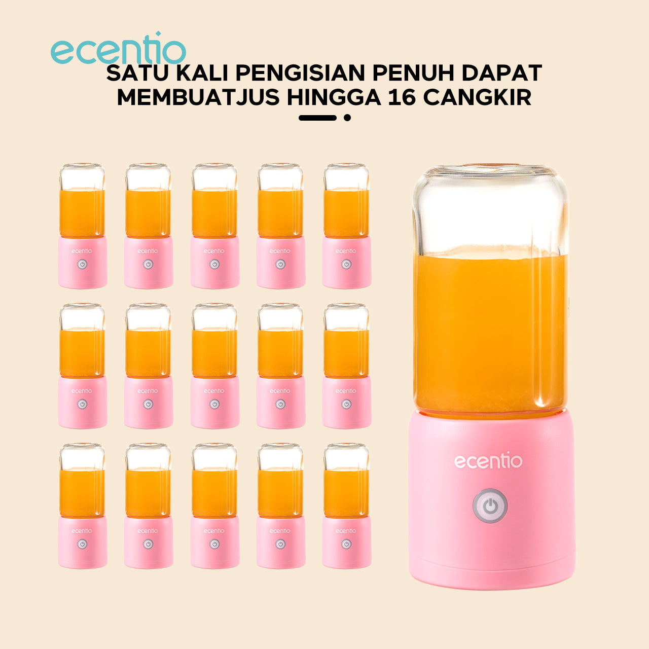 ecentio blender mini jus 380ml 10 mata pisau juicer portabel kaca tahan karat - biru & pink