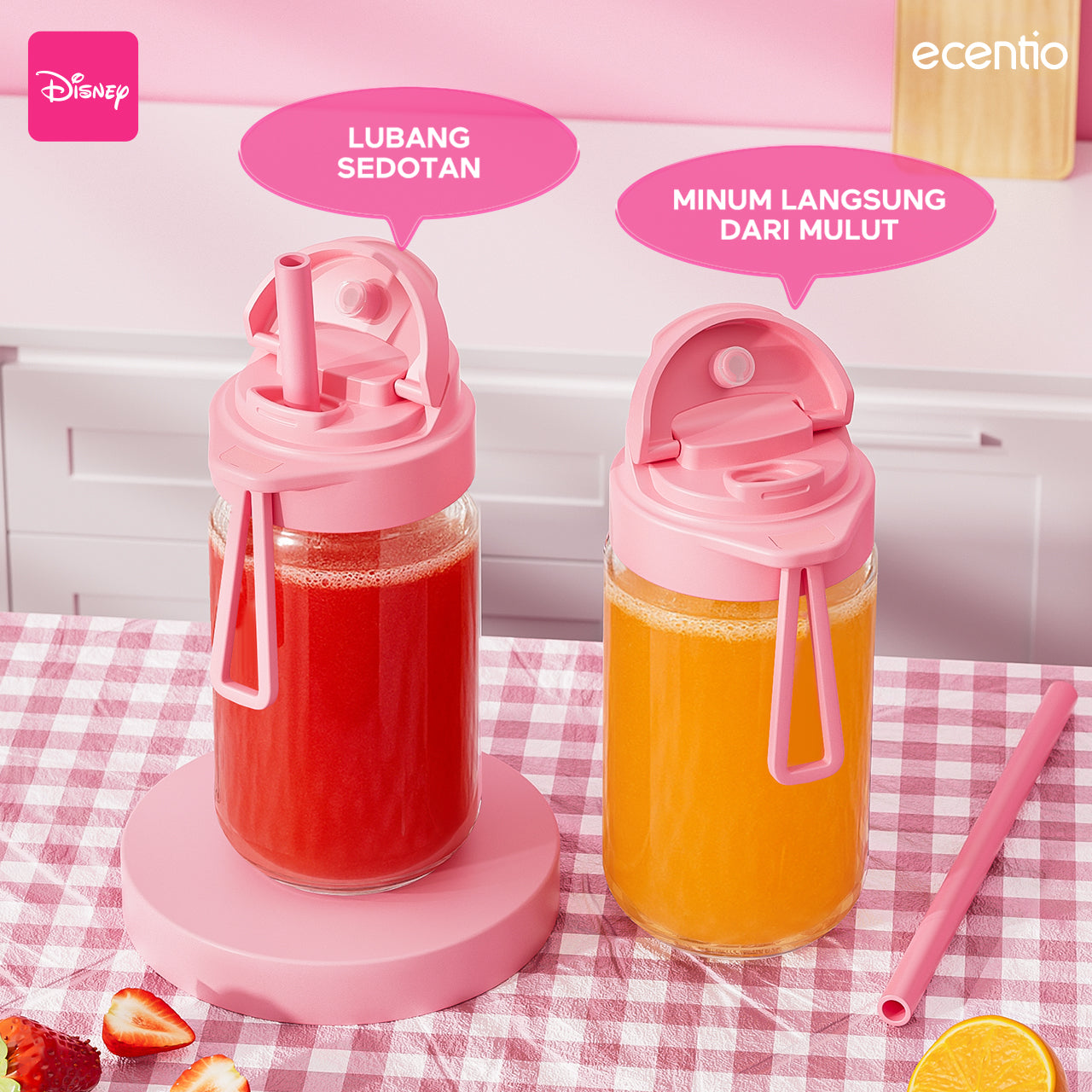 【ORI】ecentio X TOY story juicer blender disney lotso 10 pisau juicer Kaca Tebal 2 Cup mini portable dengan sedotan 380ml+380ml