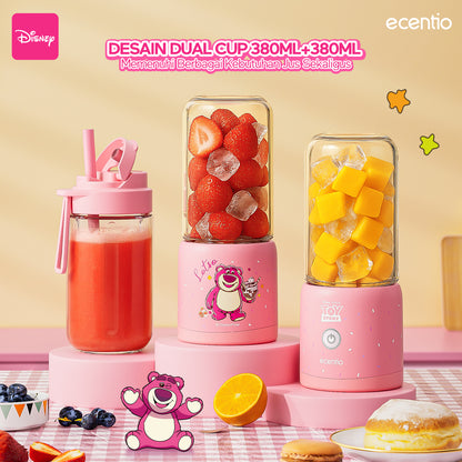【ORI】ecentio X TOY story juicer blender disney lotso 10 pisau juicer Kaca Tebal 2 Cup mini portable dengan sedotan 380ml+380ml
