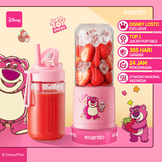 【ORI】ecentio X TOY story juicer blender disney lotso 10 pisau juicer Kaca Tebal 2 Cup mini portable dengan sedotan 380ml+380ml
