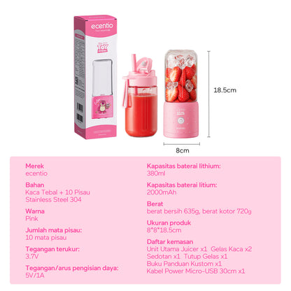 【ORI】ecentio X TOY story juicer blender disney lotso 10 pisau juicer Kaca Tebal 2 Cup mini portable dengan sedotan 380ml+380ml