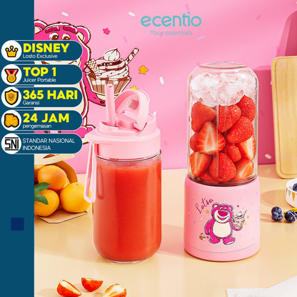 【ORI】ecentio X TOY story juicer blender disney lotso 10 pisau juicer Kaca Tebal 2 Cup mini portable dengan sedotan 380ml+380ml