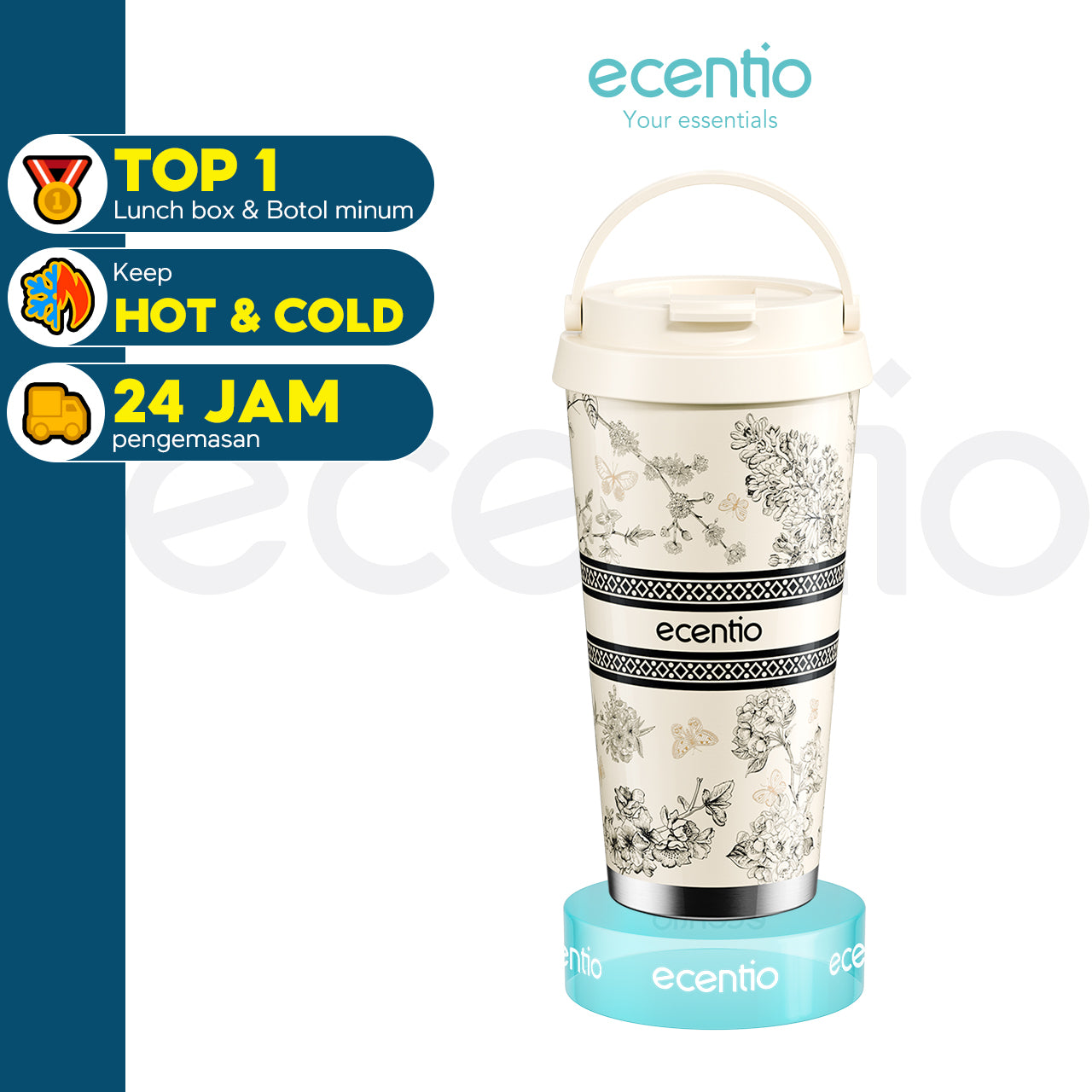 ecentio Tumblr Portabel Seri Blossom 500ml Botol minum stainless