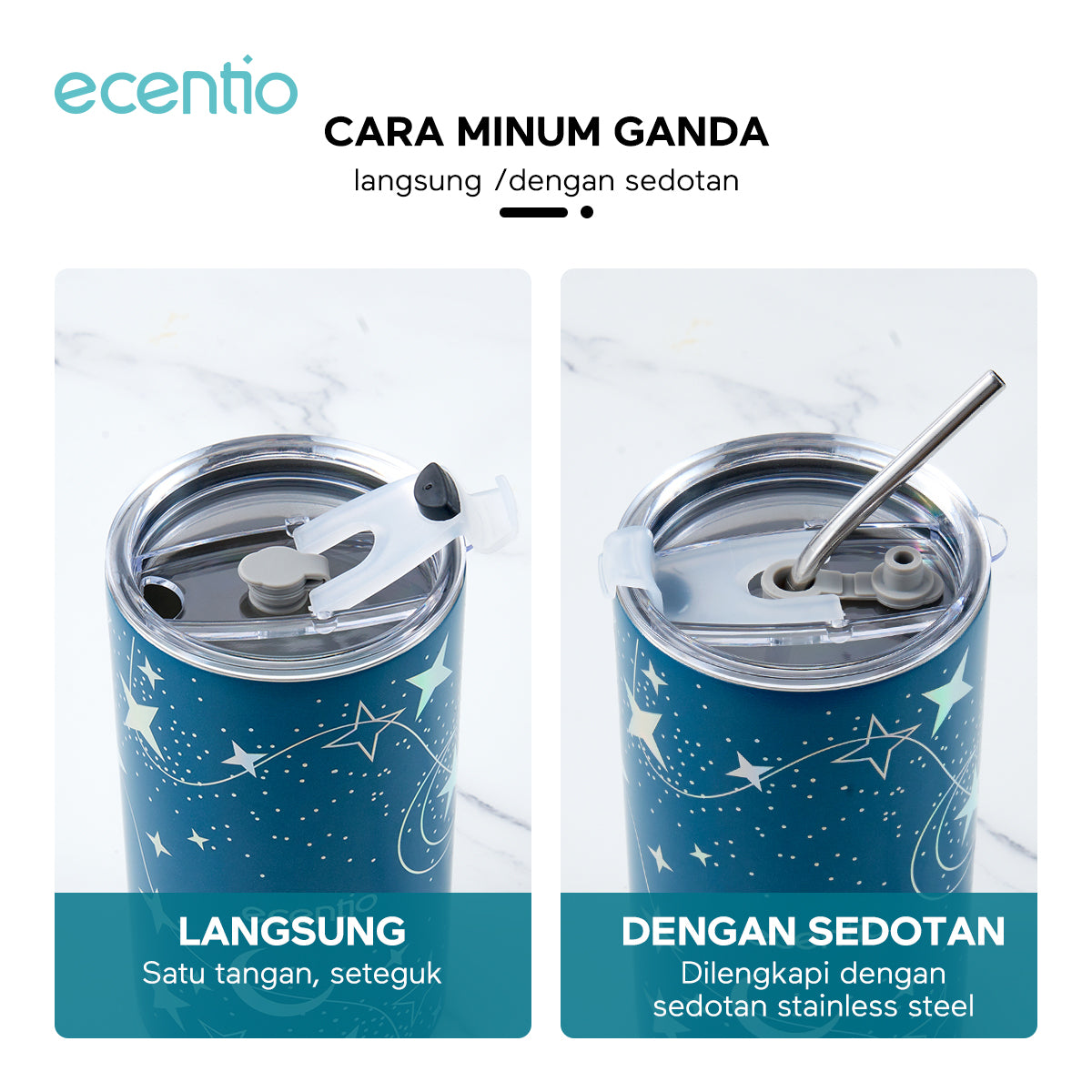ecentio lunch box Kotak Bekal Makan cangkir Set+Piala Stainless Steel ecentio Brilliant Series 600ml