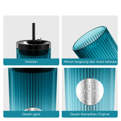 ecentio Ramadan Tumblr Gelas Kaca Perak Seri Radiant 470ml Botol Minum