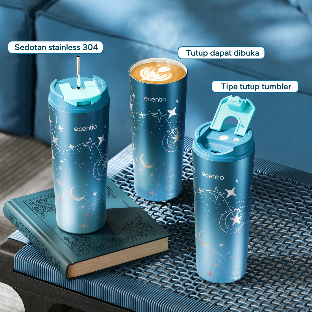 ecentio tumbler coffee seri bersinar dengan gradasi warna 650ml