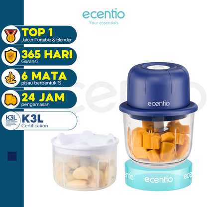 ecentio chopper mini kaca 2in1 Blender 6 pisau+3 pisau Penggiling Daging 350ml+250ml Food Processor portable