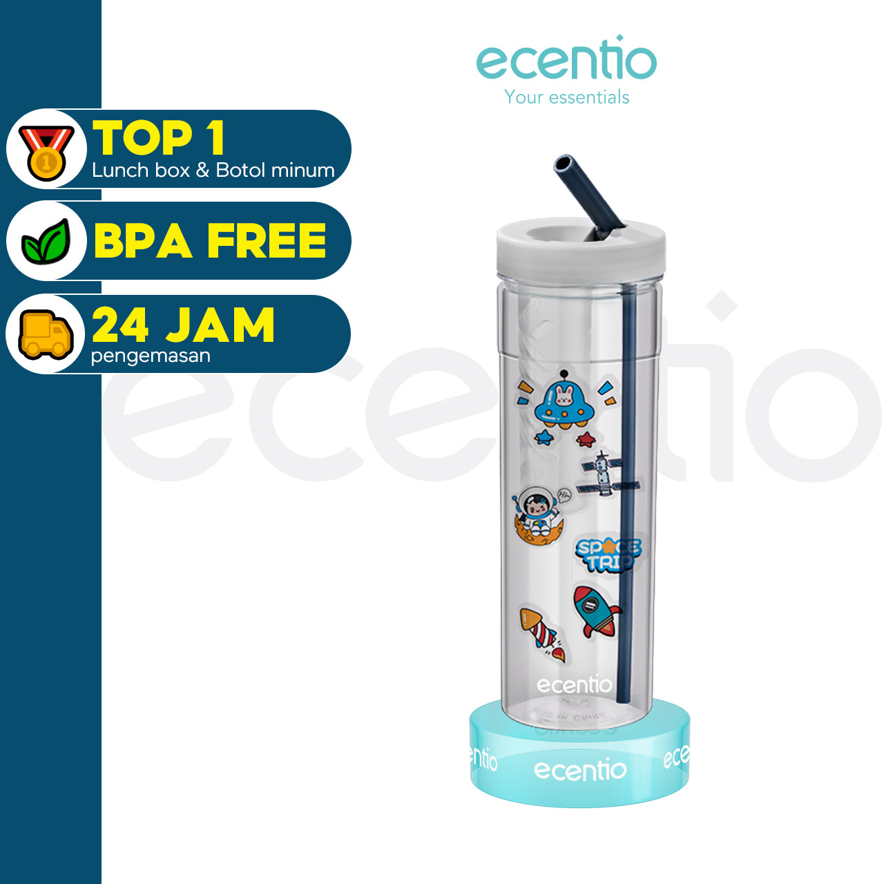 🔥Diskon Khusus🔥ecentio Botol Minum sedotan Tumbler Infused free stiker 780ML