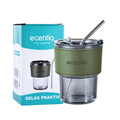 ecentio Botol Minum Gelas Kaca Tumbler Coffee cup 400ml - ecentio