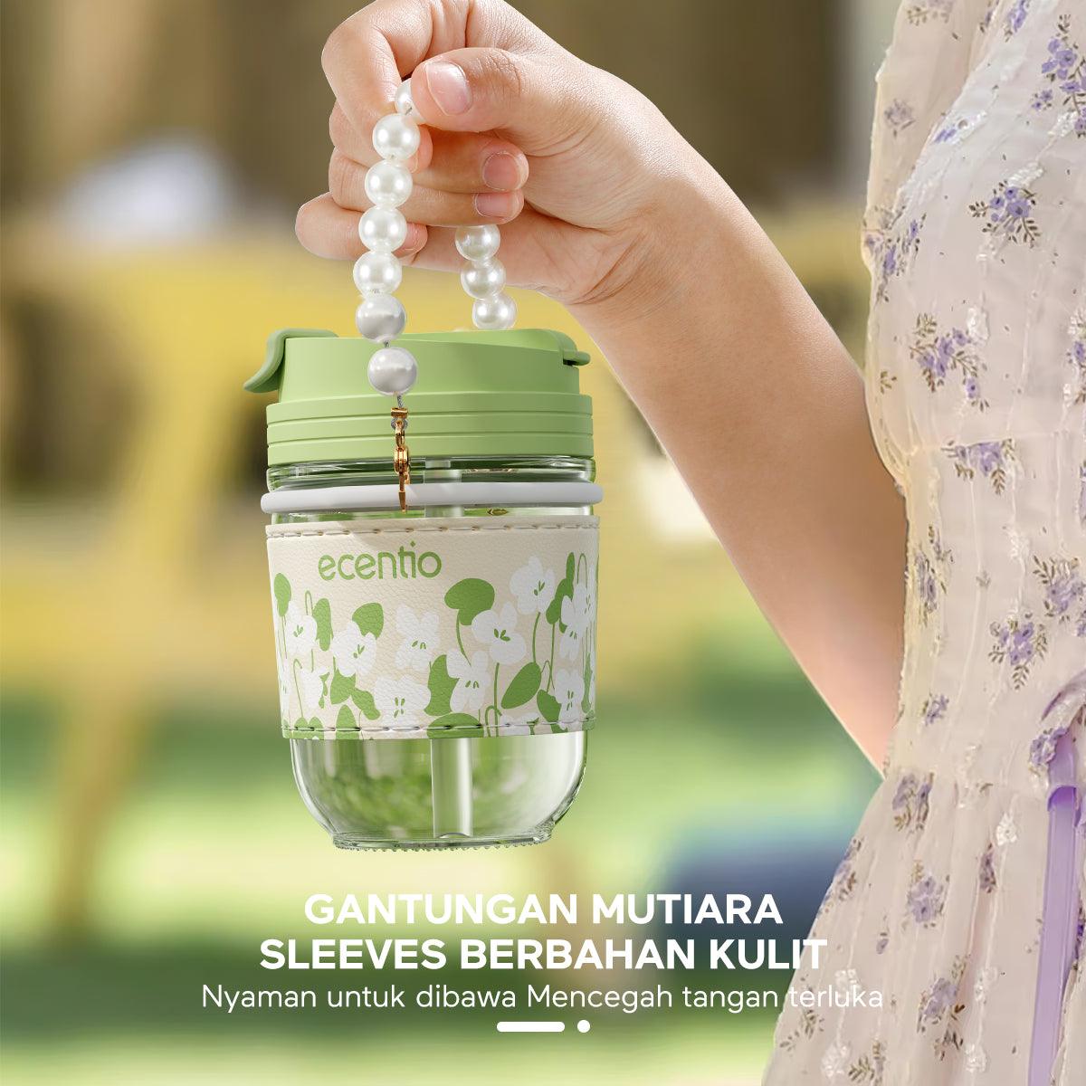 ecentio “Green Whispers” tumblers Botol Minum Pearl Glass 350ML - ecentio