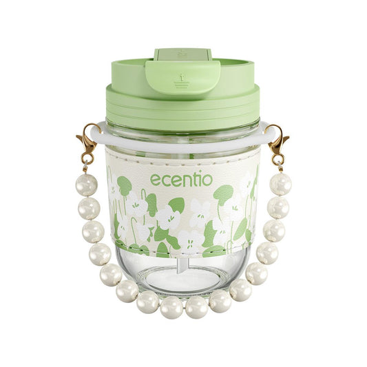 ecentio “Green Whispers” tumblers Botol Minum Pearl Glass 350ML
