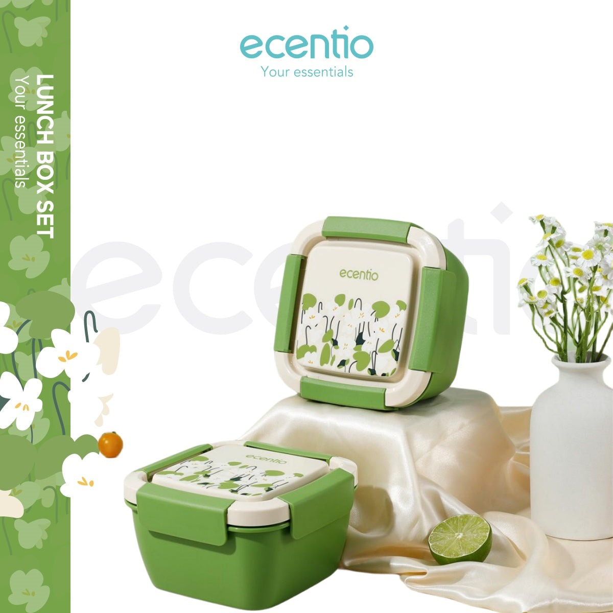 ecentio "Green whispers"lunch box kotak bekal makan free kotak saus 1100ML BPA Free - ecentio