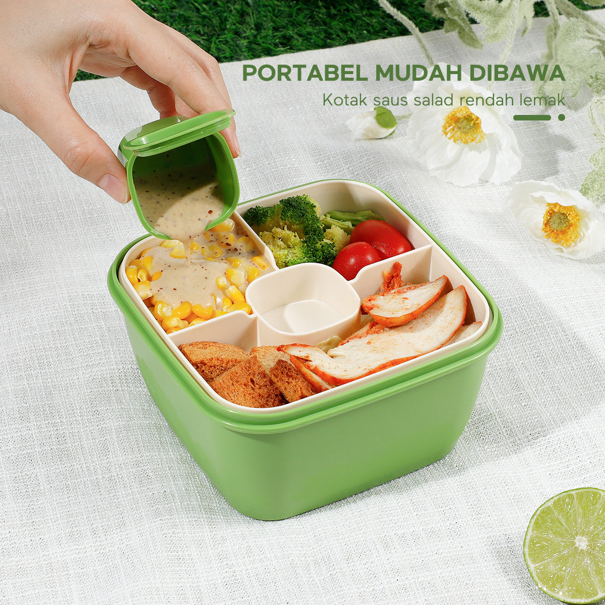 ecentio "Green whispers"lunch box kotak bekal makan free kotak saus 1100ML BPA Free - ecentio