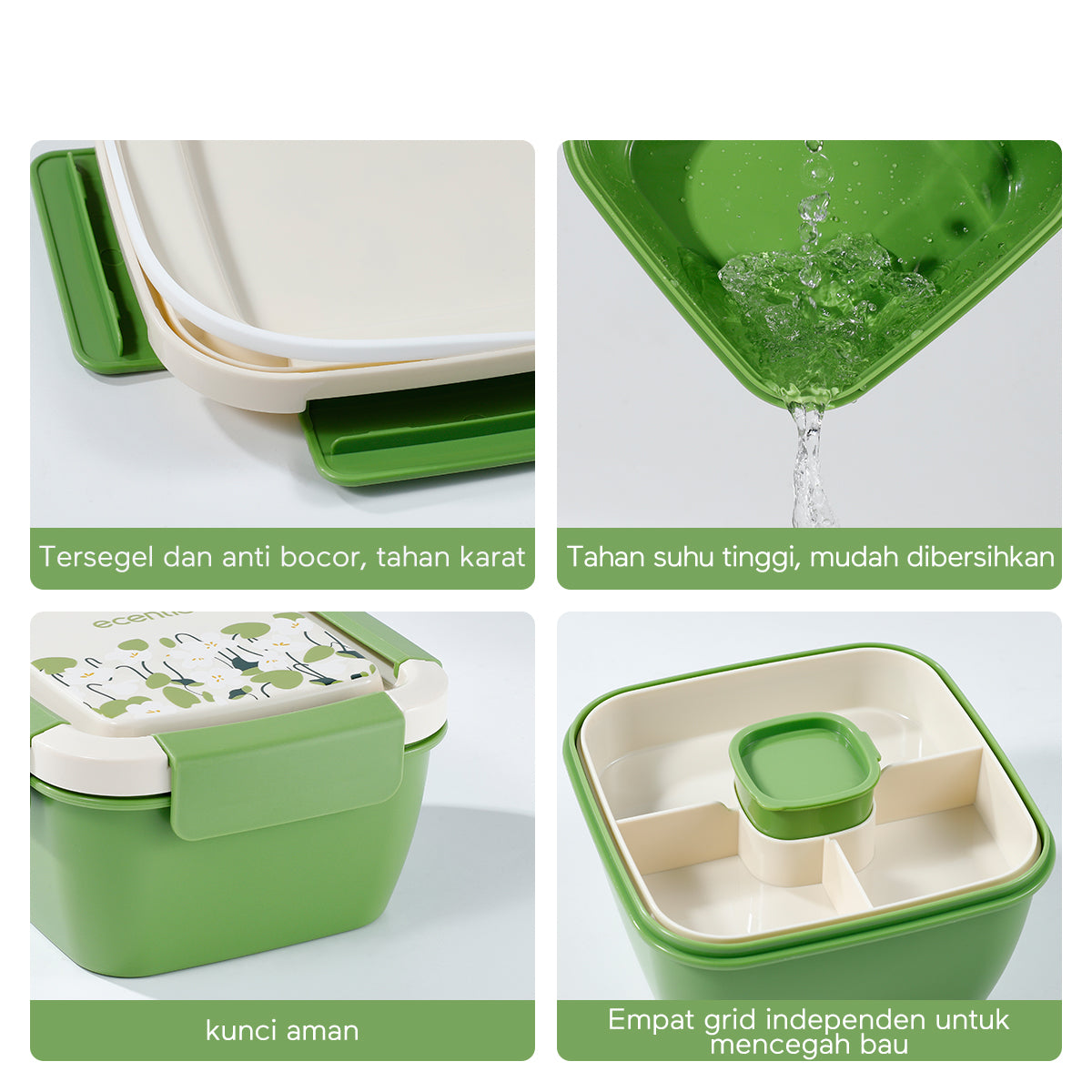 ecentio "Green whispers"lunch box kotak bekal makan free kotak saus 1100ML BPA Free - ecentio