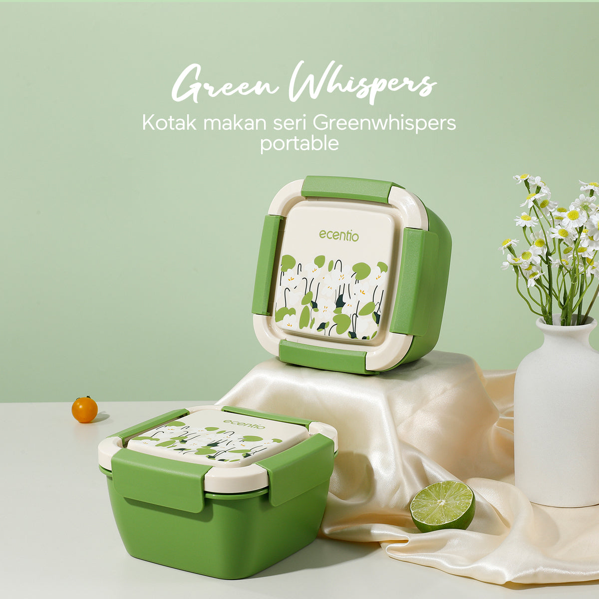 ecentio "Green whispers"lunch box kotak bekal makan free kotak saus 1100ML BPA Free - ecentio