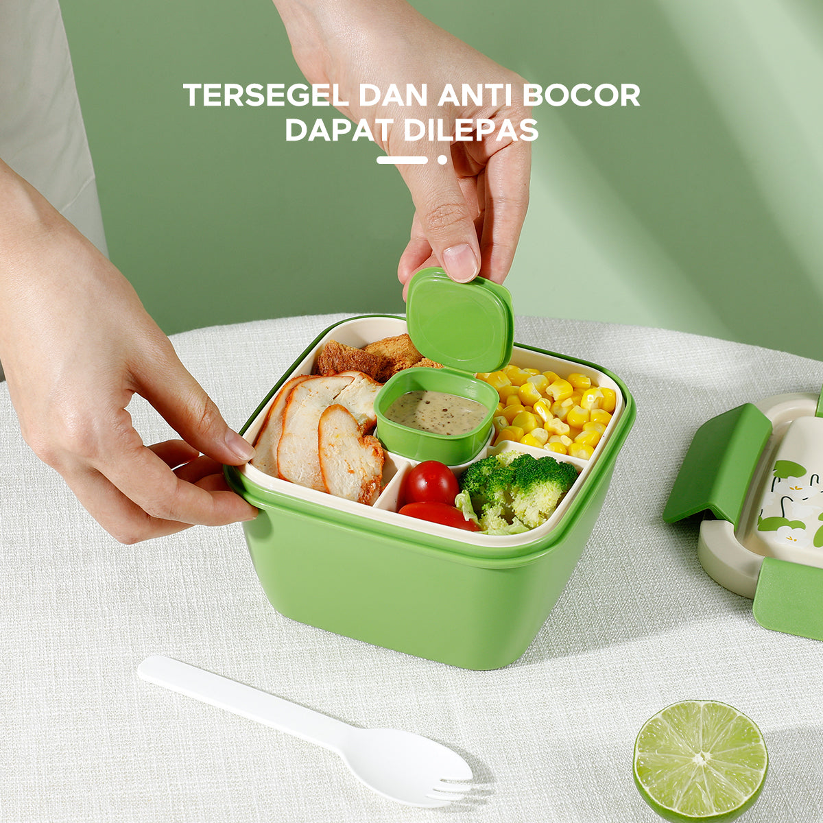 ecentio "Green whispers"lunch box kotak bekal makan free kotak saus 1100ML BPA Free - ecentio