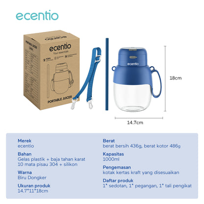 ecentio juicer portable 1000ml 10 mata pisau stainless 304 dengan sedotan blender mini