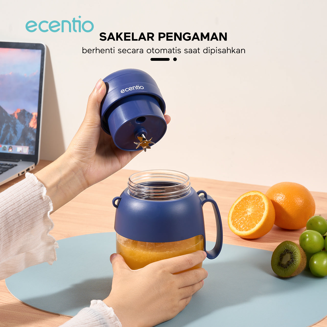 ecentio juicer portable 1000ml 10 mata pisau stainless 304 dengan sedotan blender mini