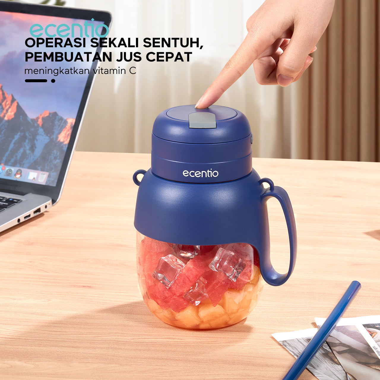 ecentio juicer portable 1000ml 10 mata pisau stainless 304 dengan sedotan blender mini