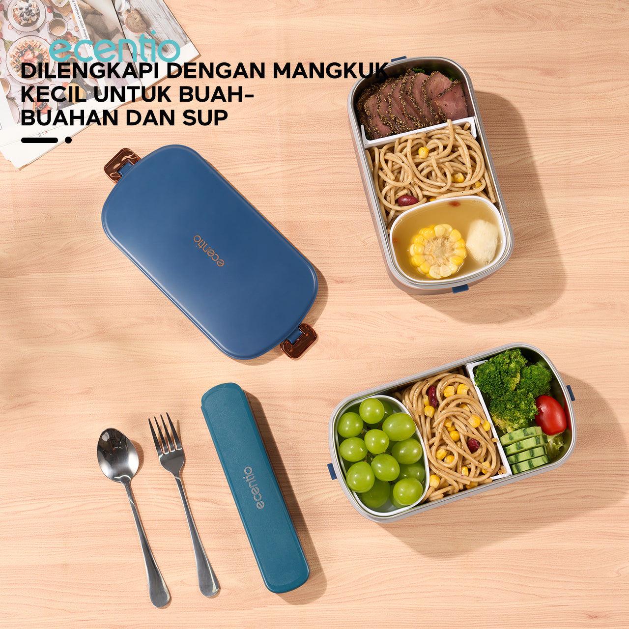 ecentio lunch box 304 stainless anti tumpah electric portable kotak makan