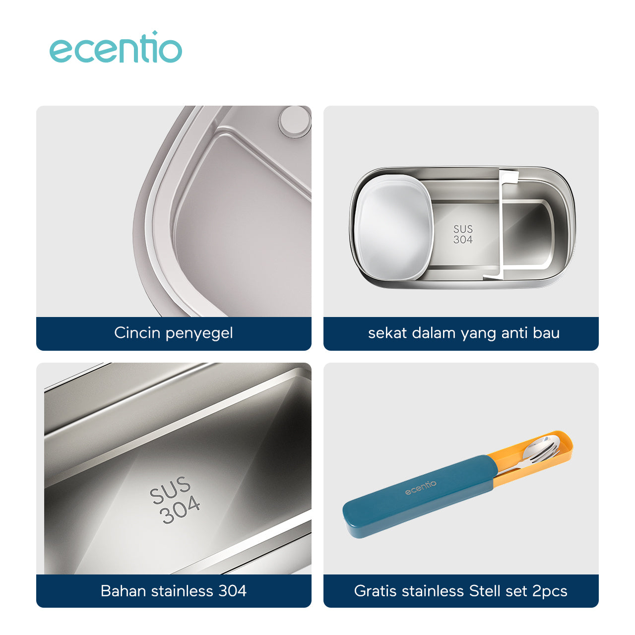 【🌟Pre-Order】ecentio lunch box 304 stainless anti tumpah electric portable kotak makan