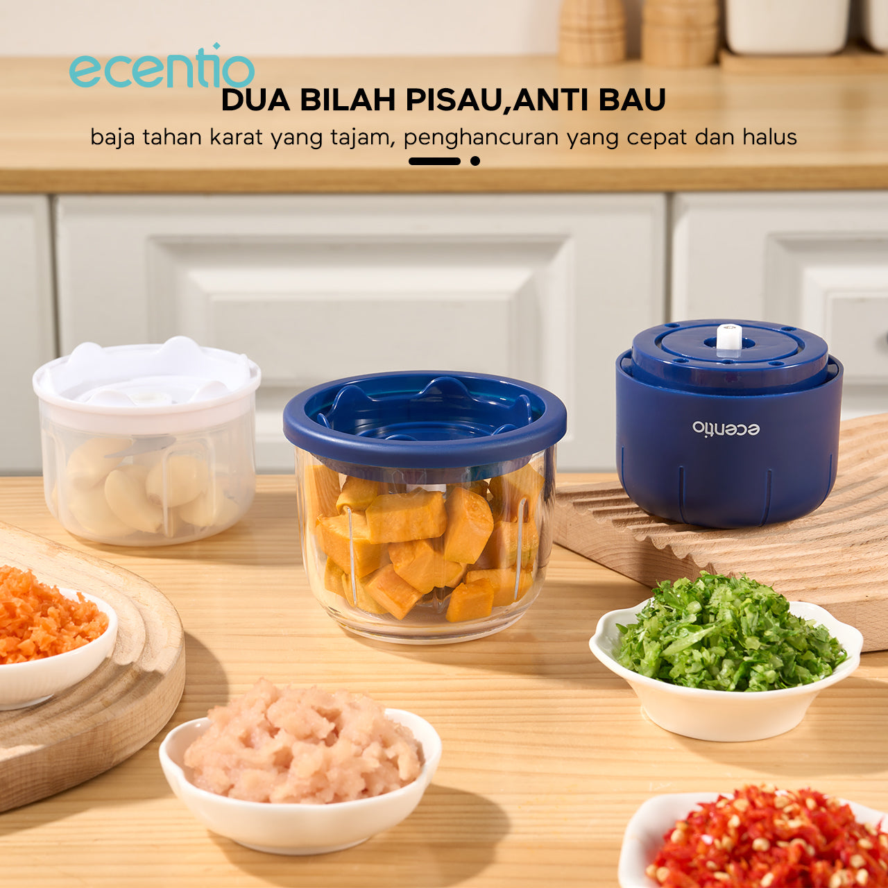 ecentio chopper mini kaca 2in1 Blender 6 pisau+3 pisau Penggiling Daging 350ml+250ml Food Processor portable