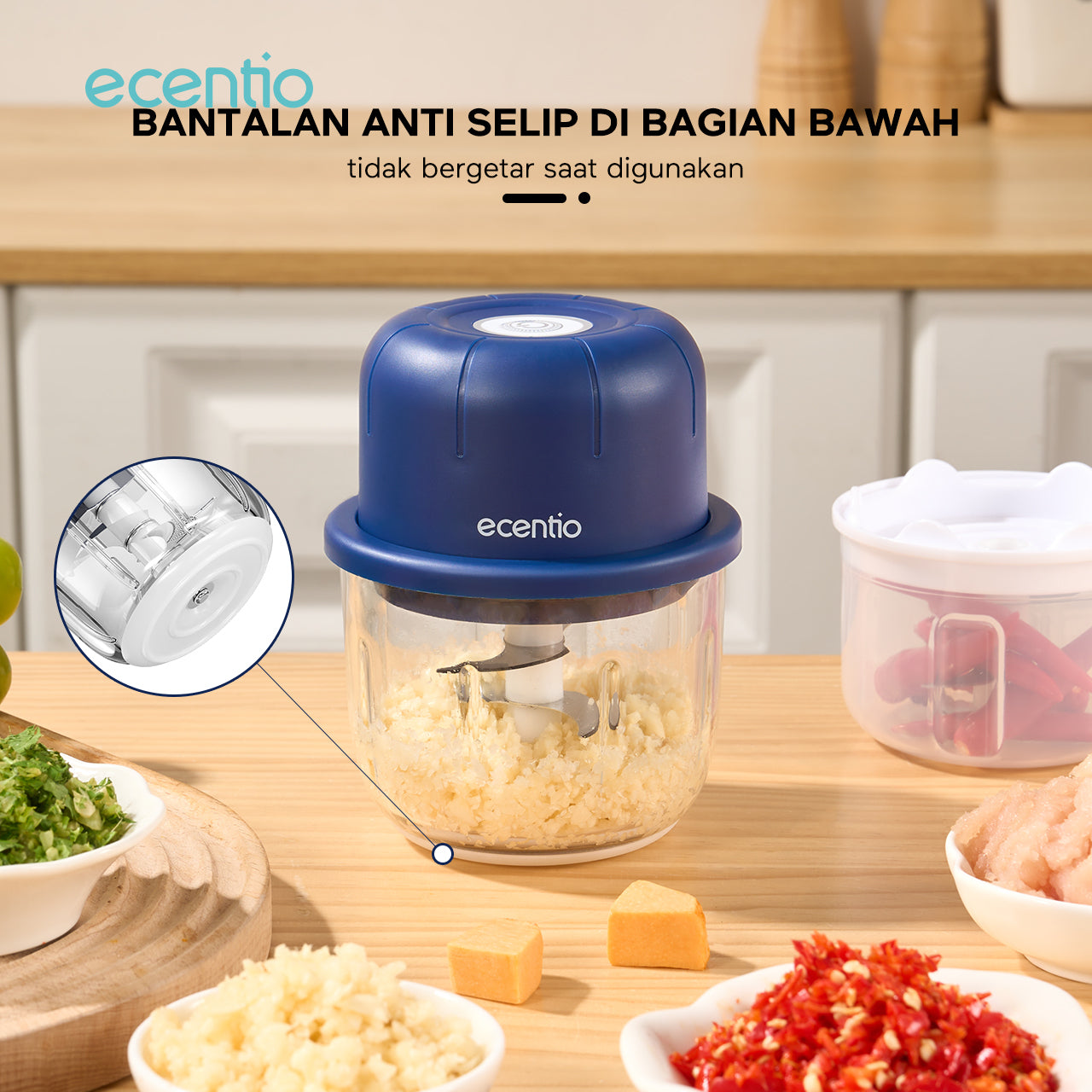 ecentio chopper mini kaca 2in1 Blender 6 pisau+3 pisau Penggiling Daging 350ml+250ml Food Processor portable