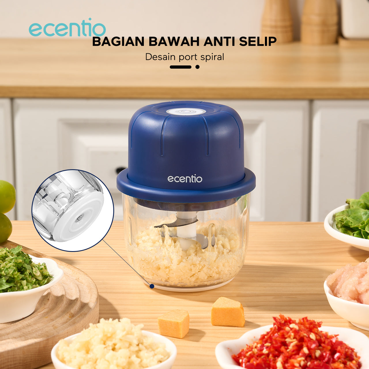 ecentio chopper mini 6 pisau 350ml kaca blender portable cope bumbu