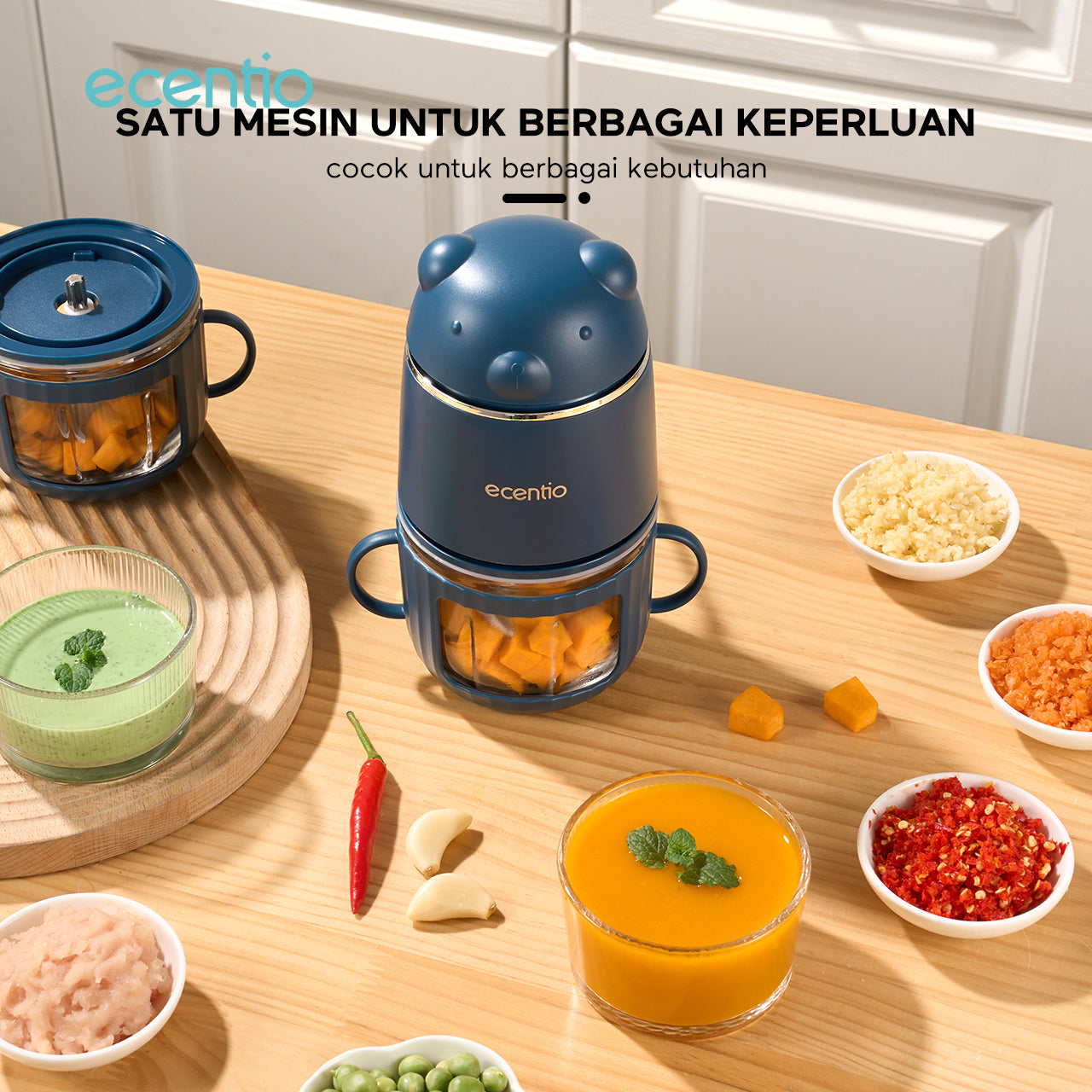 ecentio Food Processor Food Chopper 350ml Mesin Penghalus Daging dan Buah Garansi Resmi 1 Tahun