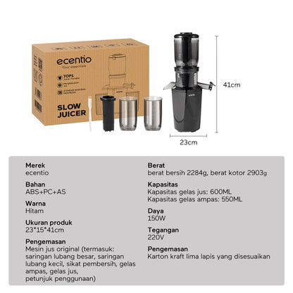 ecentio slow juicer portable 103mm caliber multifungsi blender 550ml+600ml garansi satu tahun