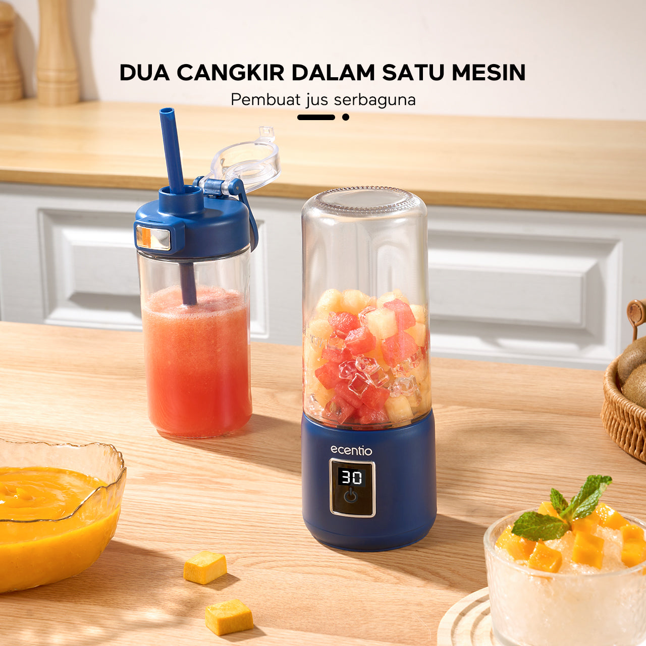 ecentio Kaca blender 12 Mata Pisau Portable layar sentuh LED 500ml double cup glass juicer