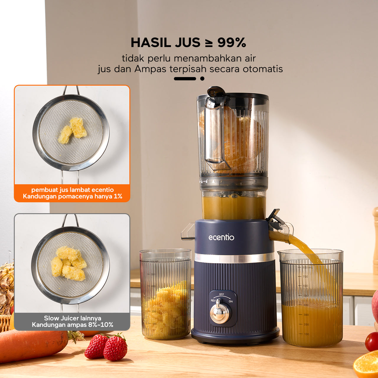 ecentio slow juicer portable 112mm caliber multifungsi blender 550ml+600ml garansi satu tahun