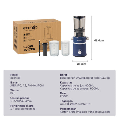 ecentio slow juicer portable 112mm caliber multifungsi blender 550ml+600ml garansi satu tahun