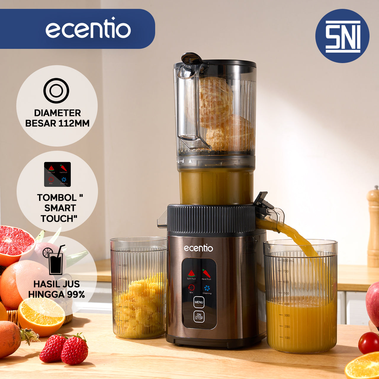 【🌟Pre-Order】ecentio slow juicer portable 112mm caliber dan Smart Touch multifungsi blender 550ml+600ml garansi satu tahun