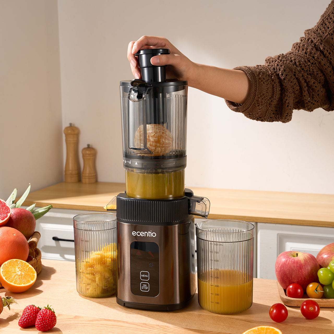 ecentio slow juicer portable 112mm caliber dan Smart Touch multifungsi blender 550ml+600ml garansi satu tahun