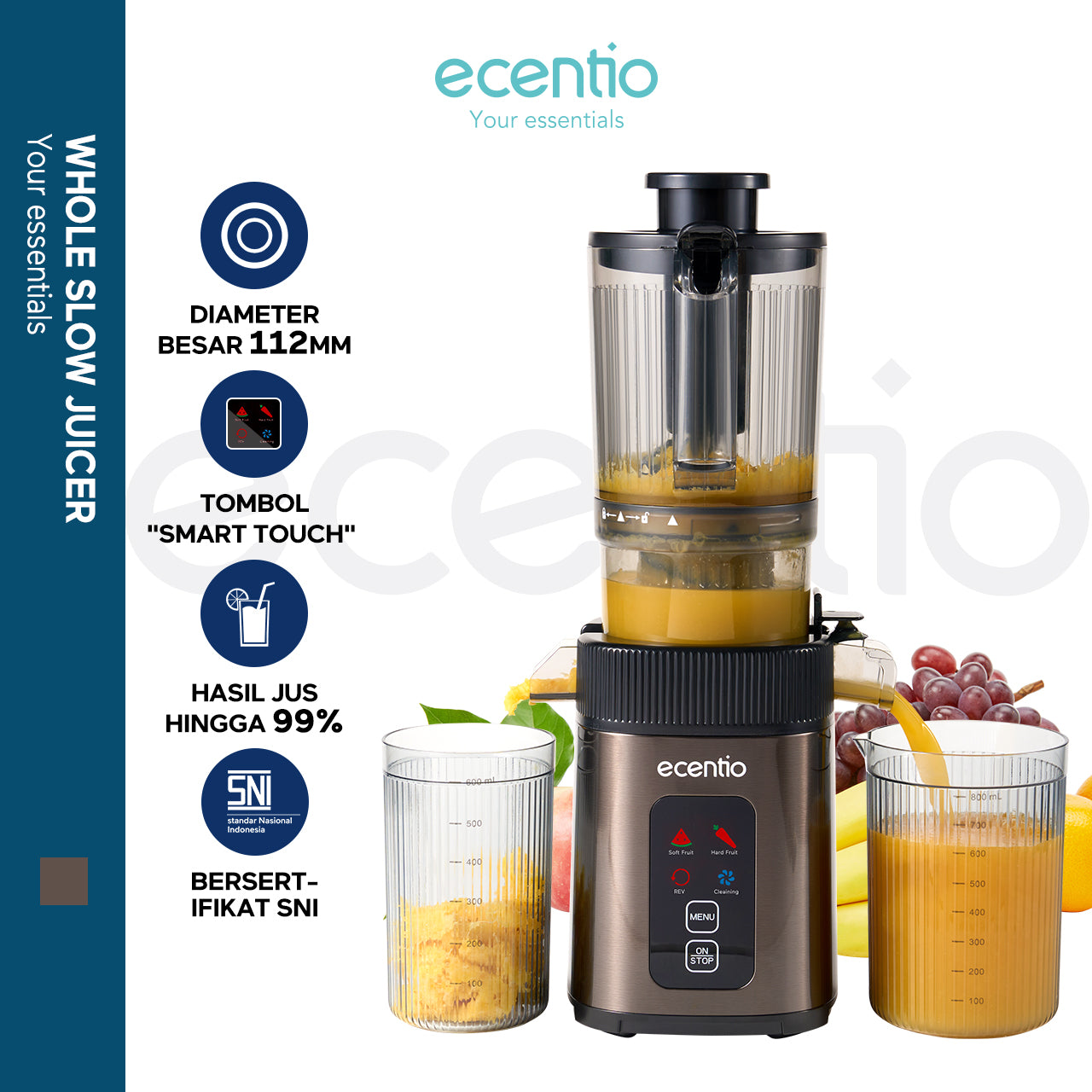 【🌟Pre-Order】ecentio slow juicer portable 112mm caliber dan Smart Touch multifungsi blender 550ml+600ml garansi satu tahun