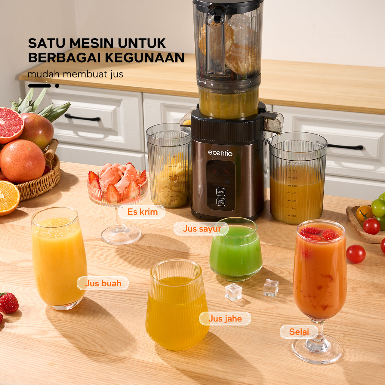 ecentio slow juicer portable 112mm caliber dan Smart Touch multifungsi blender 550ml+600ml garansi satu tahun