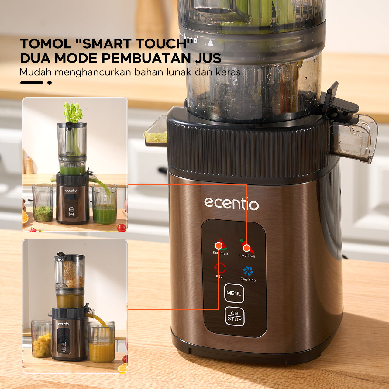 【🌟Pre-Order】ecentio slow juicer portable 112mm caliber dan Smart Touch multifungsi blender 550ml+600ml garansi satu tahun