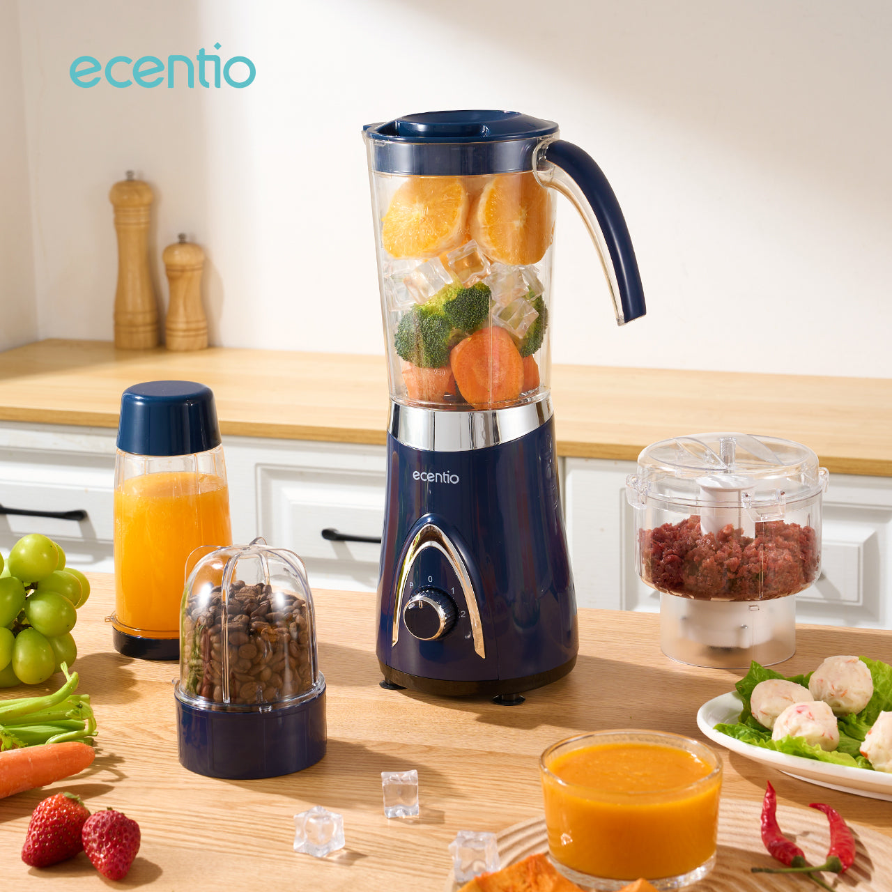 ecentio Blender Slow Juicer Pro 4 in 1 – Chopper Makanan Multifungsi 1L dengan Kunci Pengaman Anak