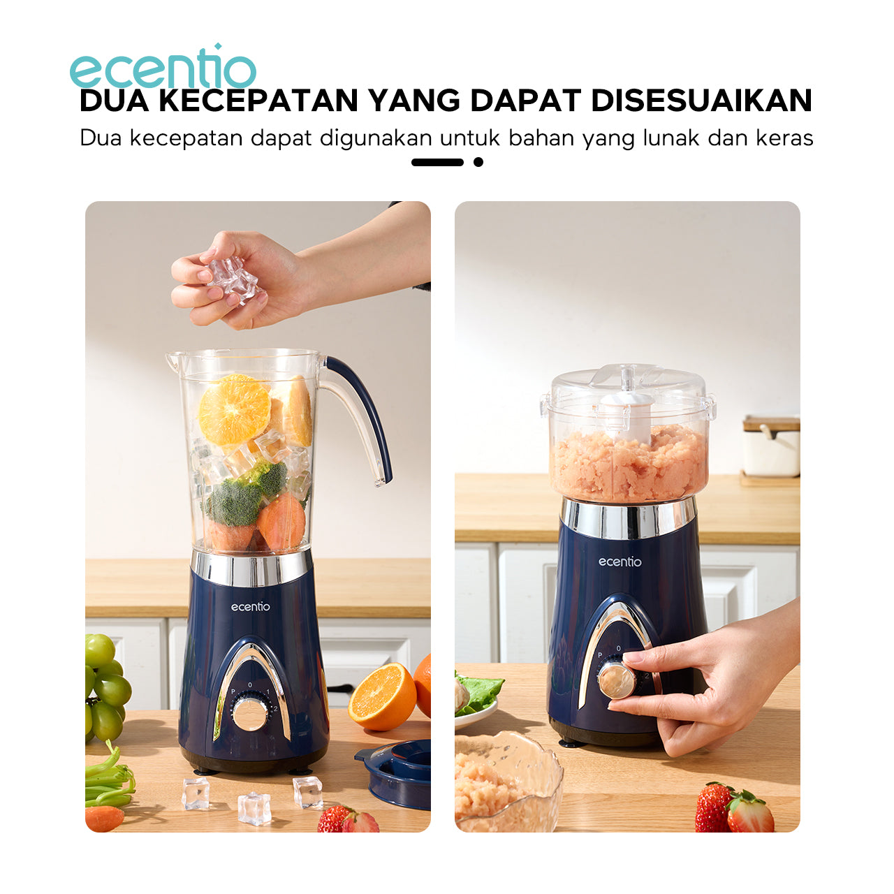 ecentio Blender Slow Juicer Pro 4 in 1 – Chopper Makanan Multifungsi 1L dengan Kunci Pengaman Anak