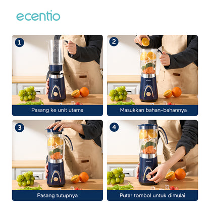 ecentio Blender Slow Juicer Pro 4 in 1 – Chopper Makanan Multifungsi 1L dengan Kunci Pengaman Anak