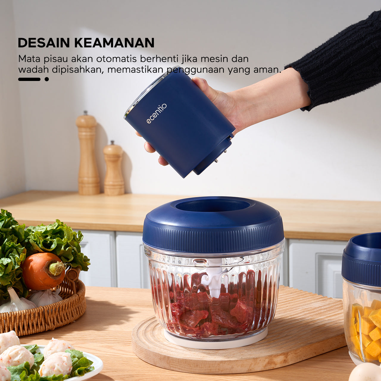 ecentio 5-in-1 Chopper Multifungsi dengan Wadah Double Cup 2.5L + 800ml