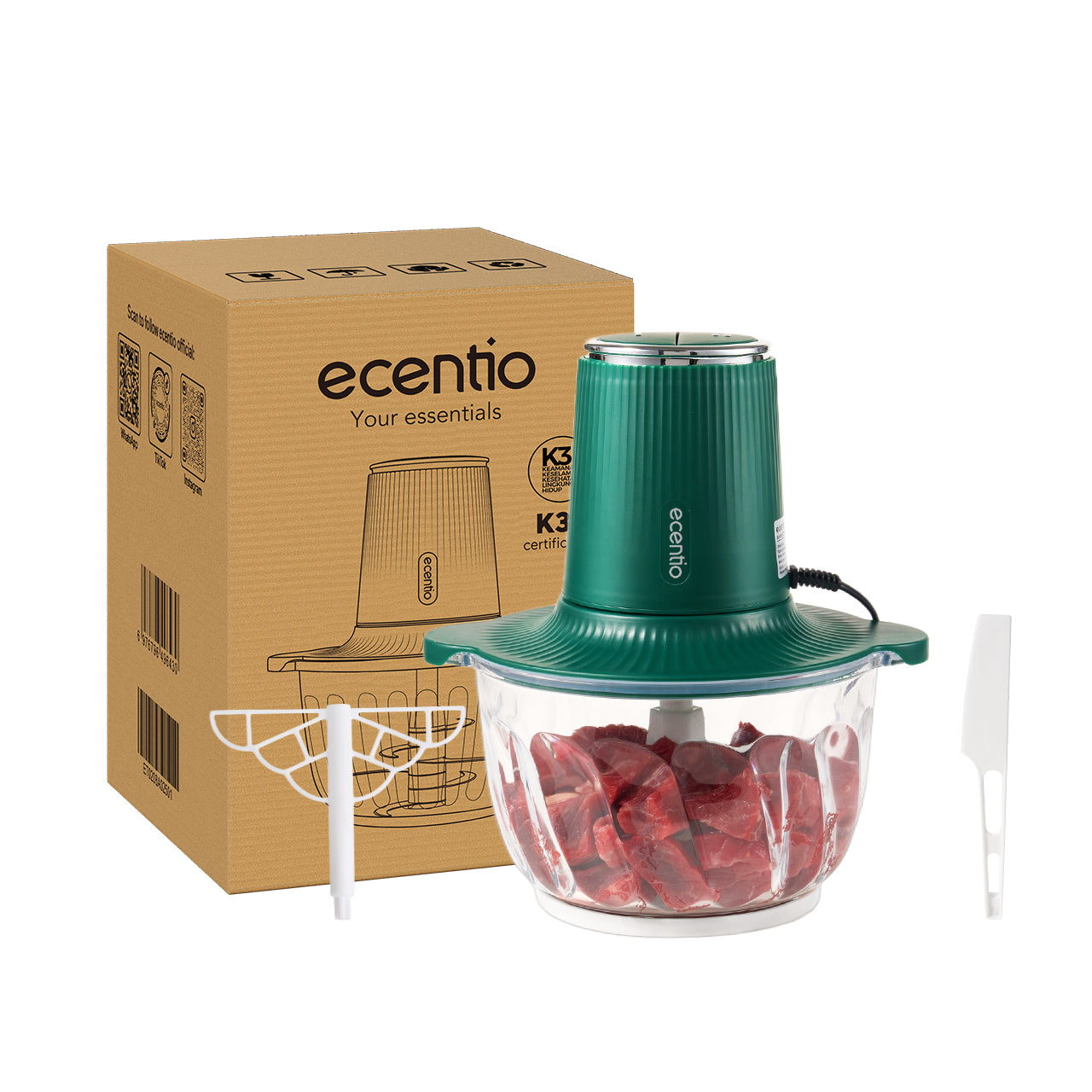 【🌟Pre-Order】ecentio Penggiling Daging 2L Kaca Tebal Multifungsi 3-in-1