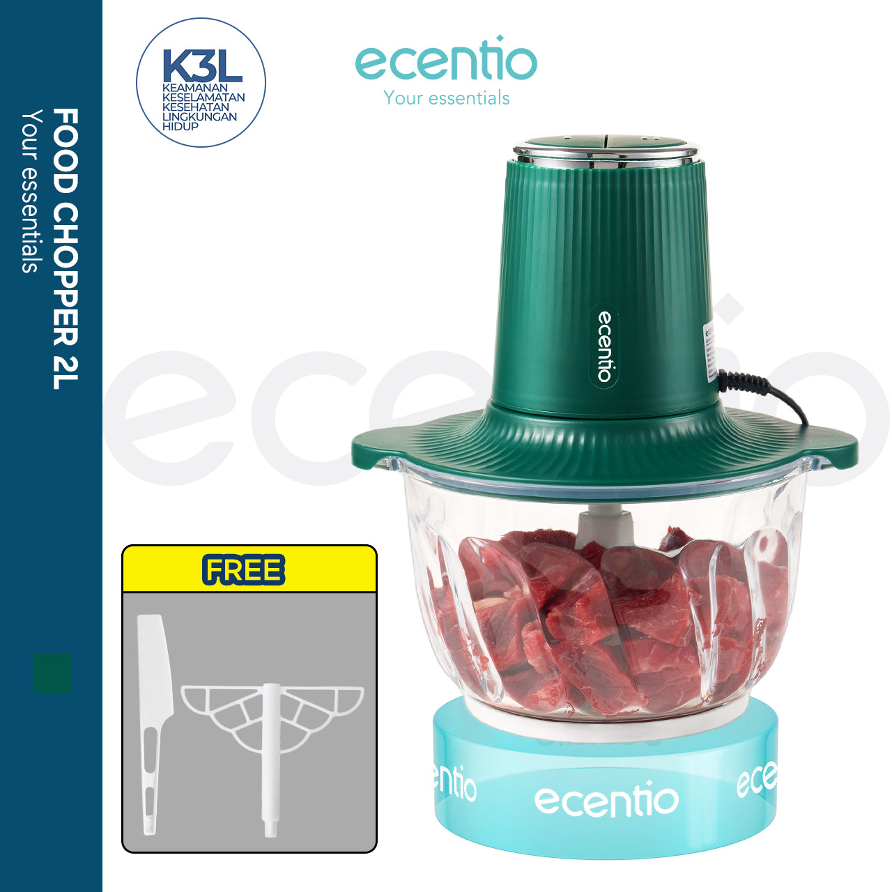 【🌟Pre-Order】ecentio Penggiling Daging 2L Kaca Tebal Multifungsi 3-in-1