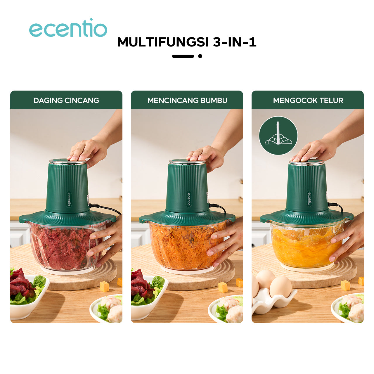 【🌟Pre-Order】ecentio Penggiling Daging 2L Kaca Tebal Multifungsi 3-in-1