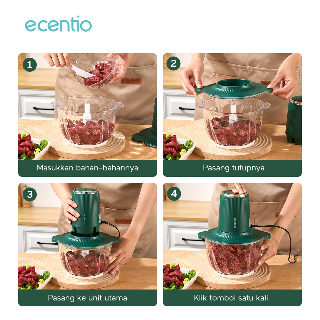 【🌟Pre-Order】ecentio Penggiling Daging 2L Kaca Tebal Multifungsi 3-in-1