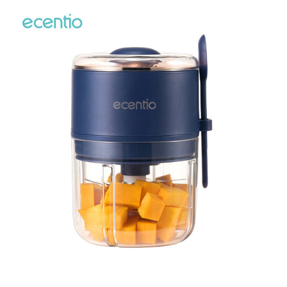 【🌟Pre-Order】ecentio Mini Chopper 6 Pisau 400ml – Mixer Portable Blender Bumbu Biru Tua – Dilengkapi Sendok & Sertifikasi 3KL