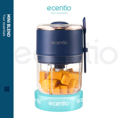 【🌟Pre-Order】ecentio Mini Chopper 6 Pisau 400ml – Mixer Portable Blender Bumbu Biru Tua – Dilengkapi Sendok & Sertifikasi 3KL