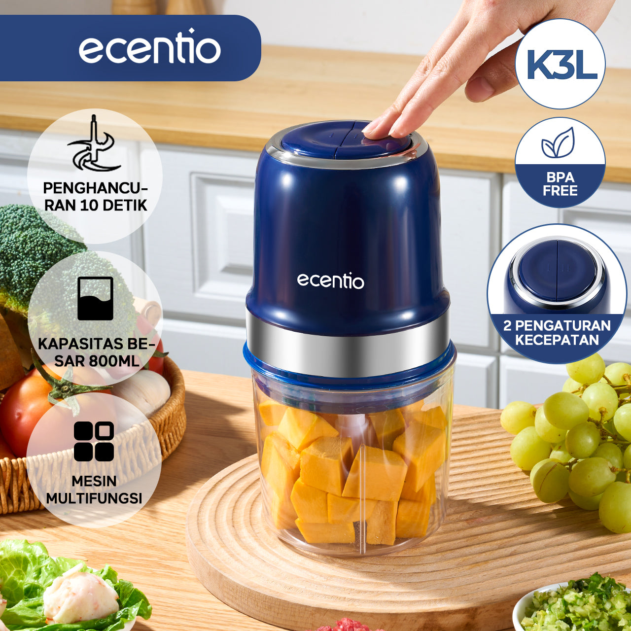 【🌟Pre-Order】ecentio Baby Food Processor 800ml — Blender Makanan Multifungsi, Hancur Halus 10 Detik!